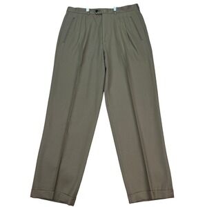 Zanetti Pants Mens 34x31 Olive Brown Double Pleated Marzotto Wool Italy Made EUC